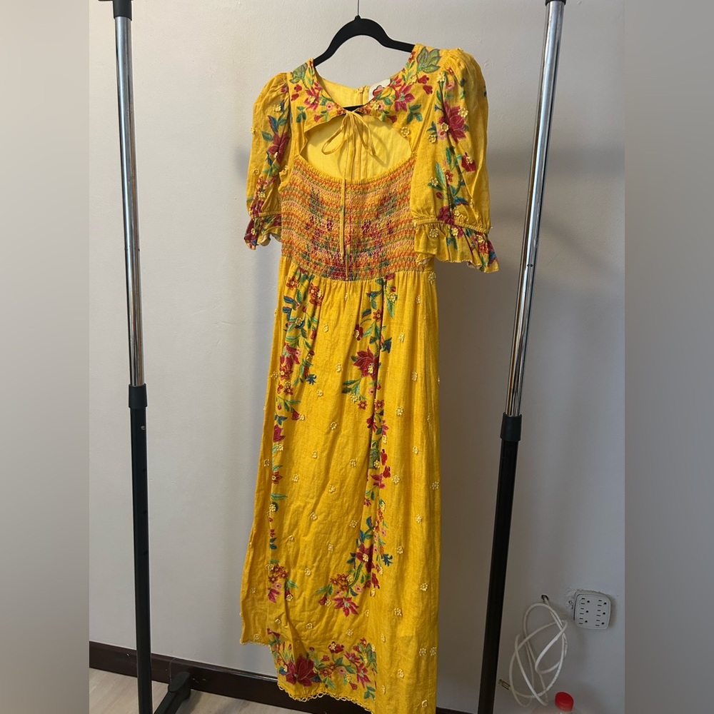FARM Rio Yellow Floral Midi Dress